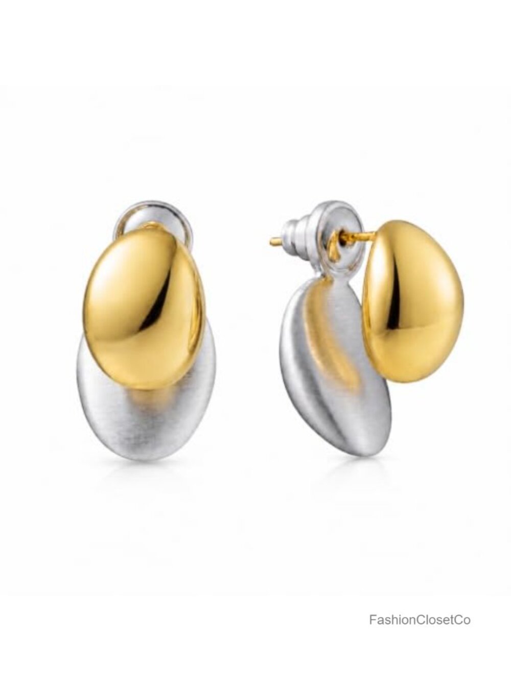 Two-Tone Petite Oval Earrings 925 Sterling Silver Gold Plated Women